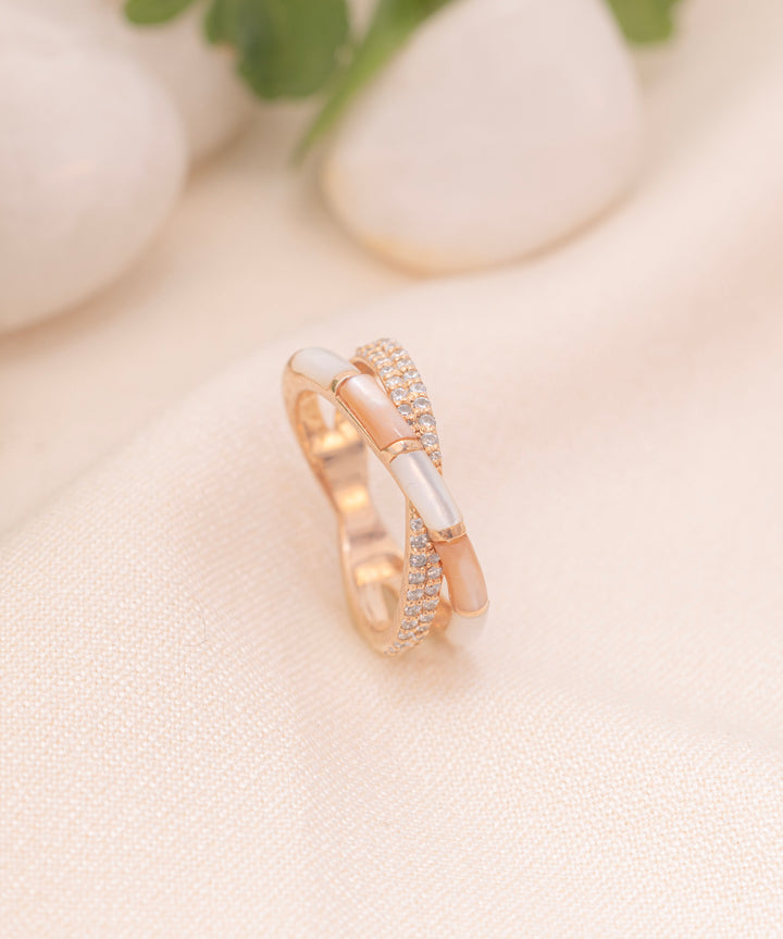 Aurora Cross-Band Pearl Ring