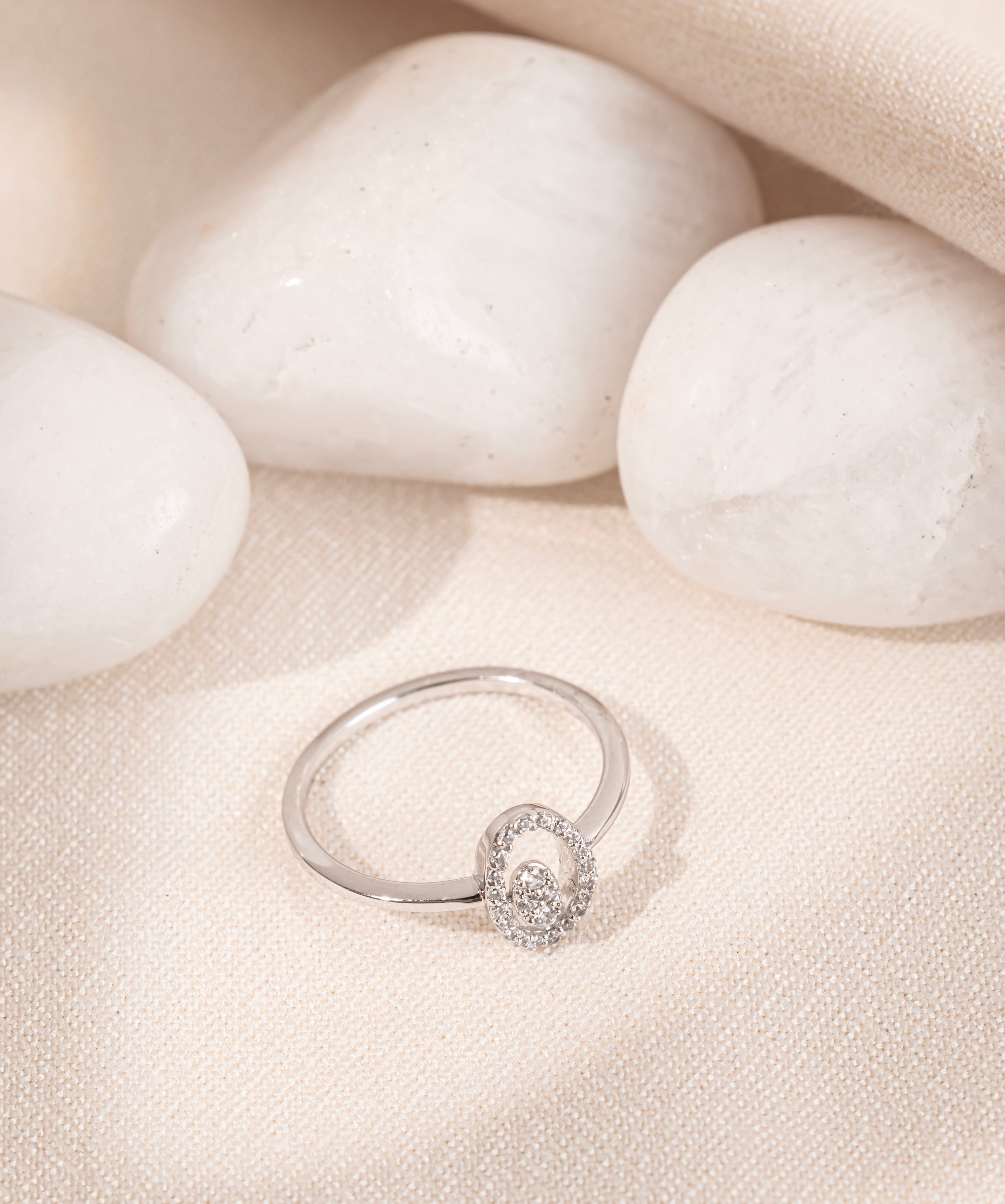 Oval Halo Silver Ring