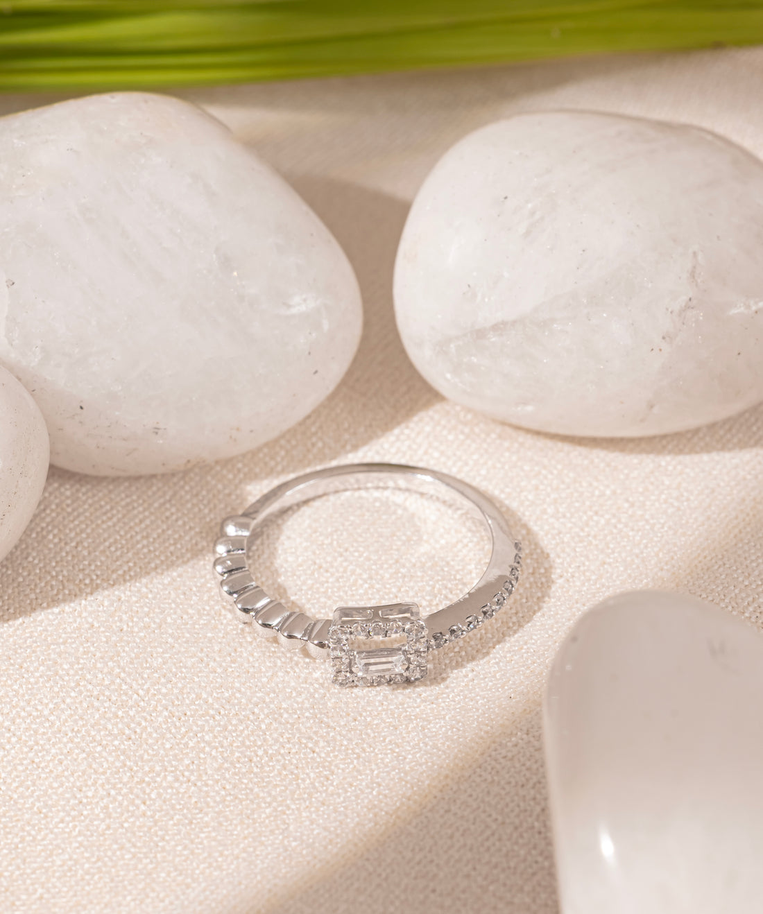 Elara Baguette Halo Ring