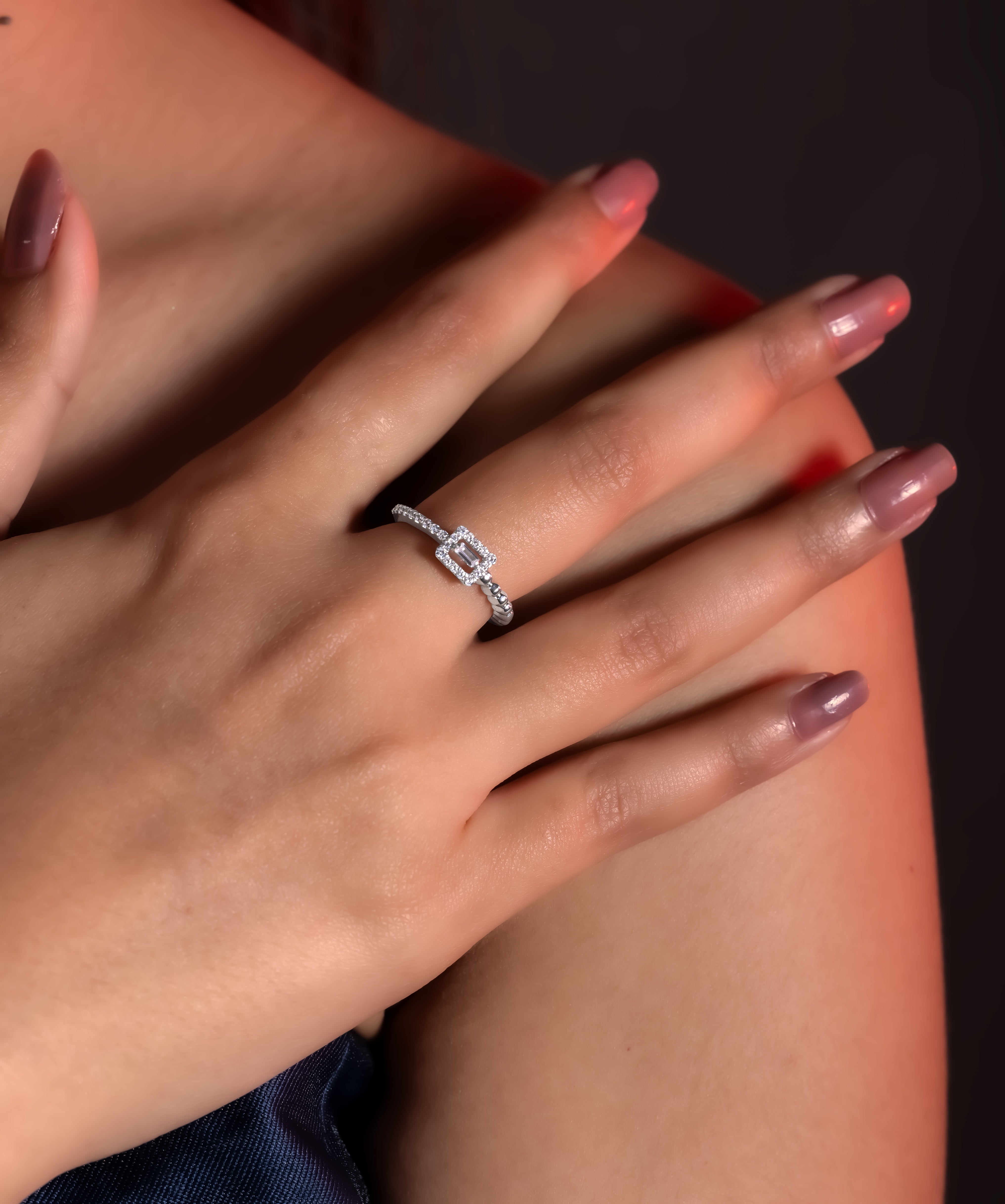 Elara Baguette Halo Ring