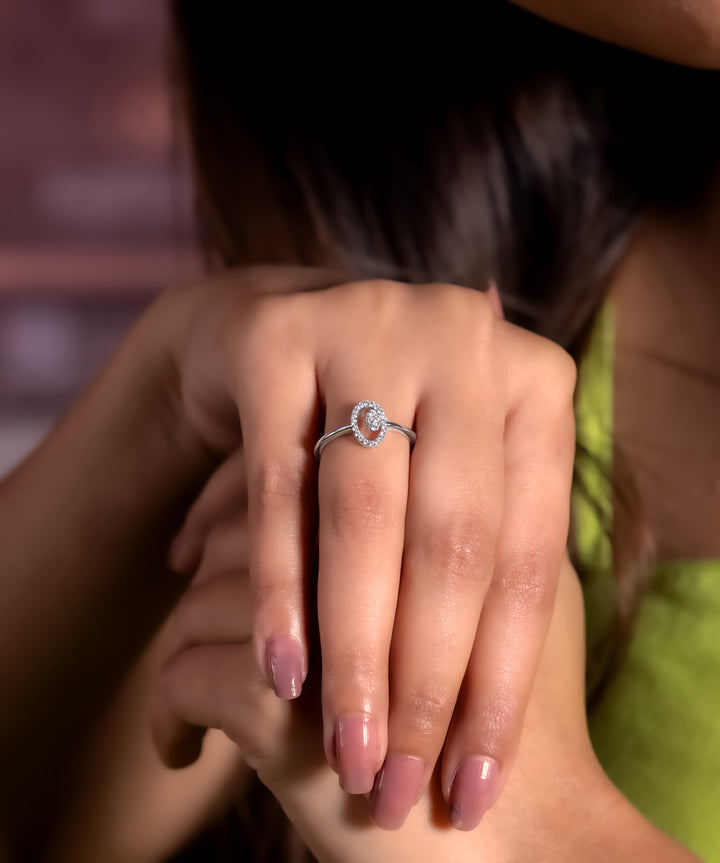 Oval Halo Silver Ring